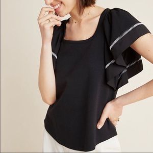 NWT Anthro MAEVE Sherman Black Flutter Sleeve Top